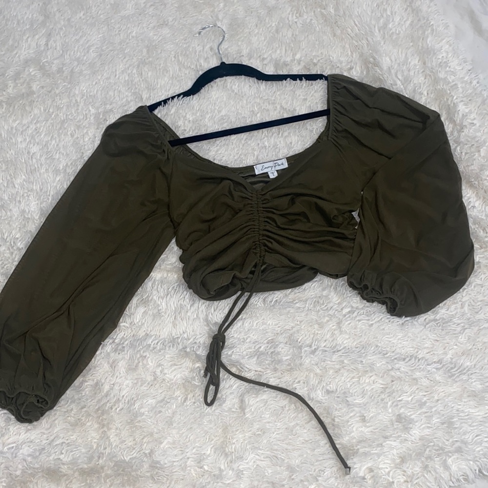 LAST CHANCE ✨✨ NWOT OLIVE MESH OFF SHOULDER RUCHED TOP SZ SMALL